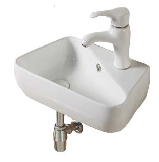 EMKE Lavabo De Baño De Pared 405 X 280 X 140 Mm, Lavabo Rectangular De Ceramica Agujero Para El Grifo A Izquierda Blanco Brillante 94035972
