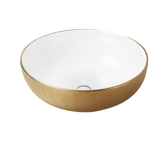 Lavamanos De Sobreponer Redondo 40x40x13.5cm Dorado/ Blanco