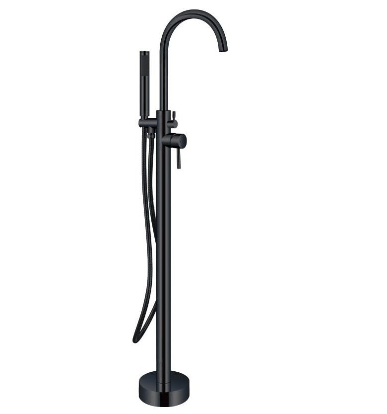 Grifo Tina Monomando A Piso Con Ducha De Mano Negro Mate Aqualia