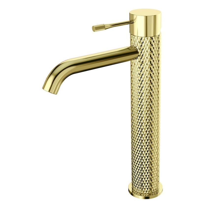Grifo Alto De Lavamanos Con Desague Dorado Cepillado- Aqualia Signature