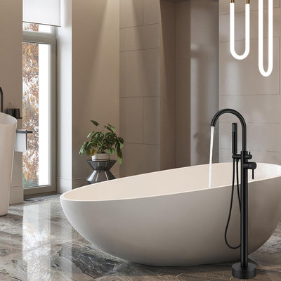 Grifo Tina Monomando A Piso Con Ducha De Mano Negro Mate  - Aqualia Bremen