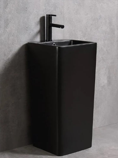 Lavamanos Pilon De Una Pieza Con Rebosadero Negro Mate - Aqualia Croto