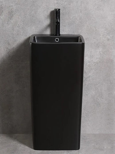 Lavamanos Pilon De Una Pieza Con Rebosadero Negro Mate - Aqualia Croto