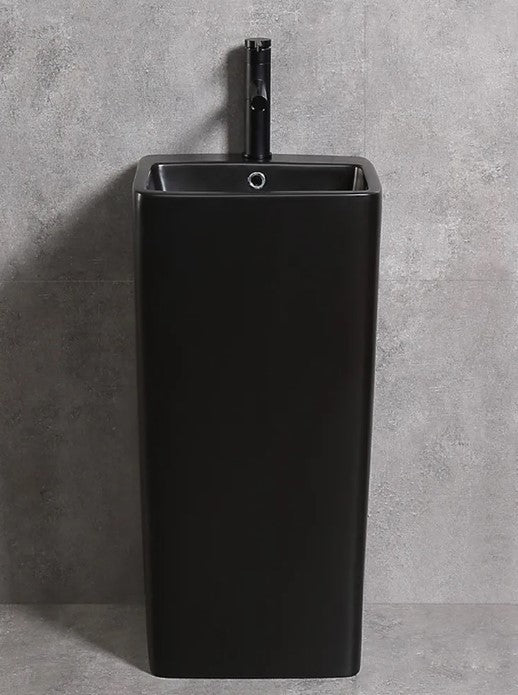 Lavamanos Pilon De Una Pieza Con Rebosadero Negro Mate - Aqualia Croto