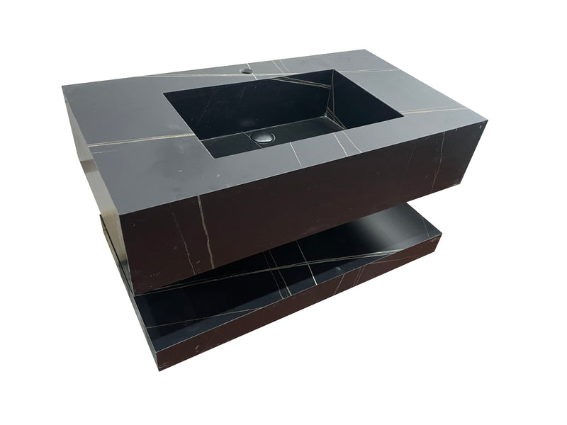 Mueble De Baño Aereo 90X50X20cm Marmol Negro Mate - Aqualia Lodovico