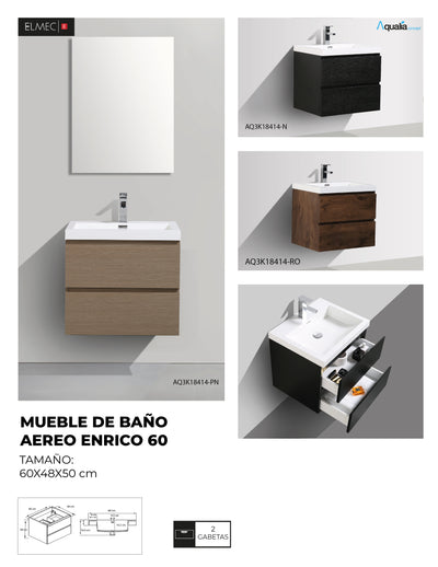 Mueble De Baño Aereo 60X48X50cm Negro - Aqualia Enrico