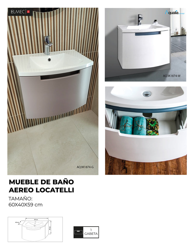 Mueble De Bano Aereo 60X40X59cm Blanco - Aqualia Locatelli