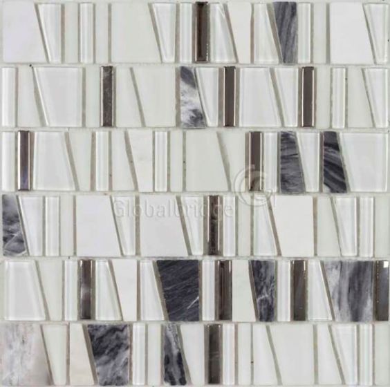 Mosaico De Vidrio Y Piedra Natural Brillante 30X30Cm Blanco - Porcelamika Ladder