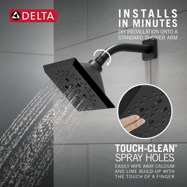 Ducha Fija Cuadrada 14.8X14.8cm Negro Mate - Delta H2OKinetic Raincan 5 Funciones