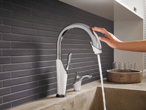 Grifo Fregador Monomando Con Cabezal Extraible Blanco Cromado - Brizo Vuelo Smart Touch