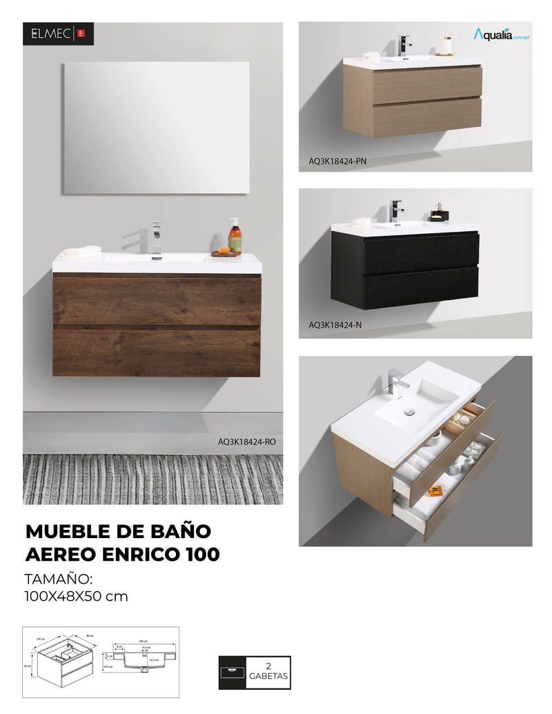 Mueble De Baño Aereo 100X48X50cm Roble  - Aqualia Enrico