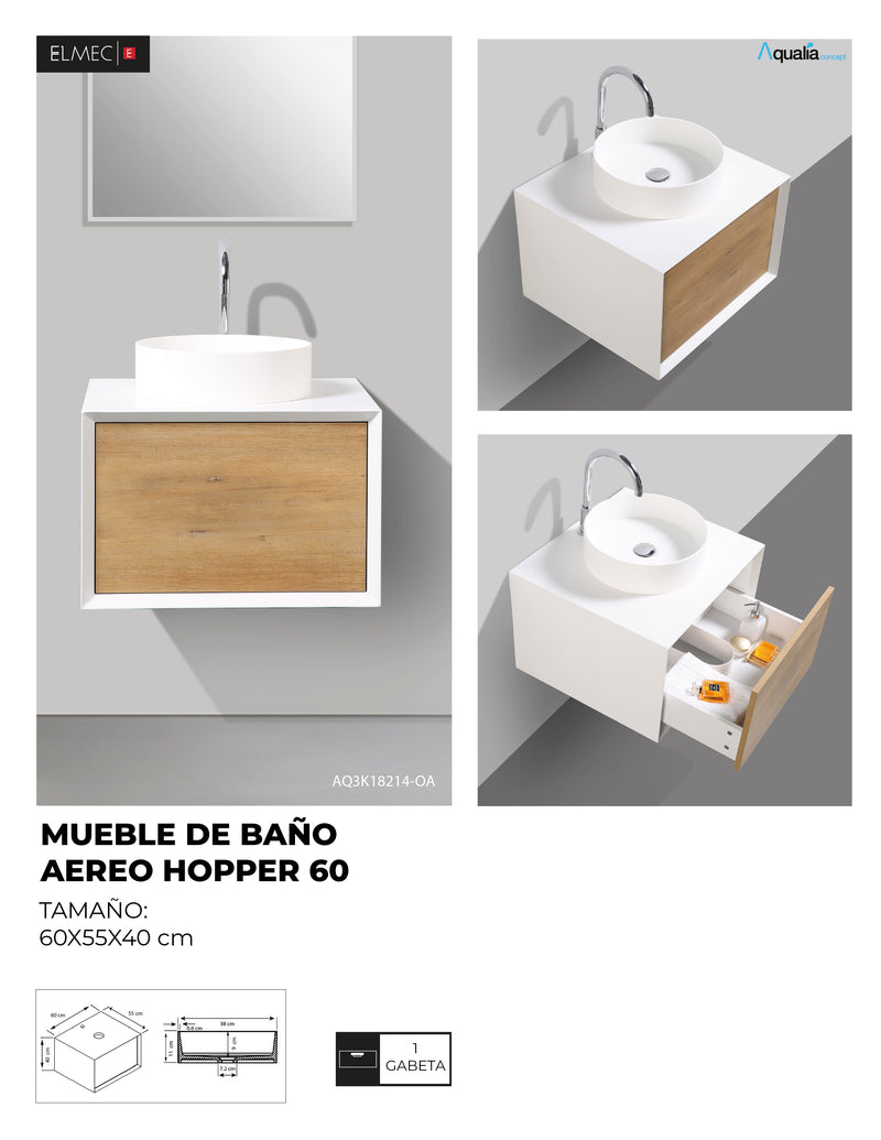 Mueble De Baño Aereo 60X55X40cm - Aqualia Hopper