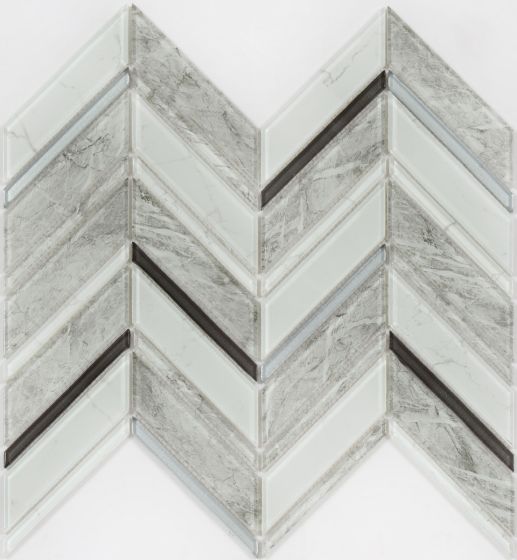 Mosaico de Vidrio Brillante 30X25cm Grey - Porcelamika Crystal Chevron