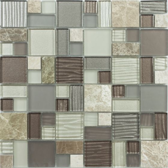 Mosaico De Piedra Natural Y Vidrio Brillante 30X30cm - Porcelamika Emperador